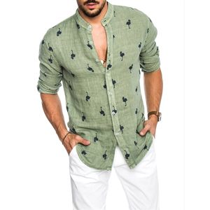 Hommes Mode Casual Imprimé Chemises Flamingo Social Coton Lin Slim Fit Stay Hawaiian Collier coréen manches longues Business masculin LJ200925