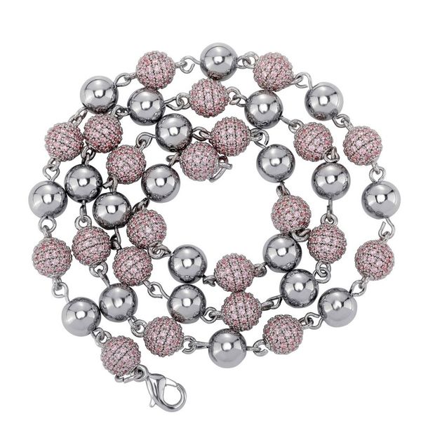 Chaînes de mode pour hommes 8mm 18/22 pouces plaqué or Bling rose CZ pierre boules rondes en acier chaîne collier mode Rock bijoux