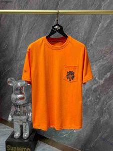 Chemise de créateurs de mode masculine Chromez Heartz Version 23SS T-shirt Spring / Summer Orange Crosshoe Horseshoe à manches courtes SEZD