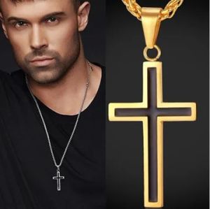 Collier en or 14 carats pour hommes, chaîne croisée de mode pour hommes, croyance religieuse, pendentif croix de Jésus, Hip Hop Punk, bijoux de fête, cadeau d'anniversaire