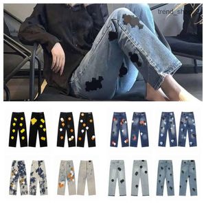 herenmode ontwerper jeans dames ontwerper Make Old Washed Chrome Rechte broek Hart Letter Prints Lange stijl Harten Paarse Jeans chromesS