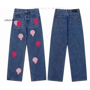Heren Fashion Designer Jeans Dames jeans ontwerper maak oude gewassen chroom rechte broek hartletter afdrukken lange stijl paars chroom 7wht