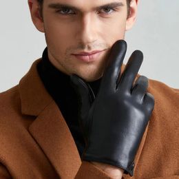 Gants en cuir véritable pour hommes, fins et épais, en peluche, chauds, en peau de mouton, pour écran tactile, gants de conduite, mitaines L75 240201