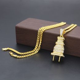 Mens Fashion Hip Hop Collier Gold Cuban Link Chain Iced Out Plug Pendentif Collier Pour Hommes