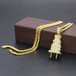 Collier Hip Hop pour hommes, chaîne à maillons cubains en or, pendentif à prise glacée, colliers pour hommes