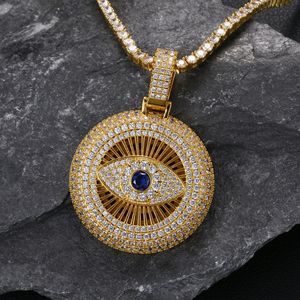 Mens Fashion Hip Hop Collier Or Jaune Plaqué Bling CZ Yeux Pendentif Collier Avec 24 pouces Corde Chaîne Beau Cadeau