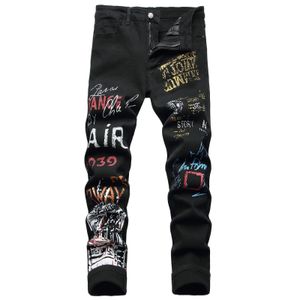Jeans Street Street Hip Hop Street Fashion Hop Brand Pantalon de jean Ripped Denim Slip Ripped Slemy 2023 Black Black 240422