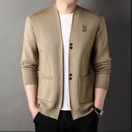 Cardigans tricotés à la mode pour hommes, pulls de soldat, décontracté, tendance, broderie B, manteaux à manches longues, noir, taille plus, veste pour hommes, vêtements manteaux