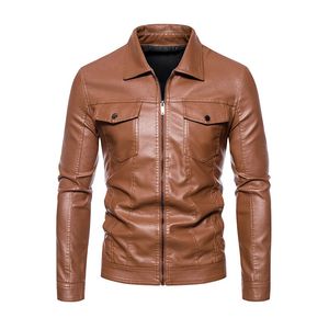 Chaqueta de cuero de moda para hombre, abrigo impermeable ajustado para motocicleta de otoño, Top de PU para ciclismo informal al aire libre 240125