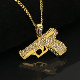 Heren Mode Ketting Volledige Diamond Pistol Hanger Hip Hop Kettingen Voor Mannen Vergulde Cool Hiphop Chains236F