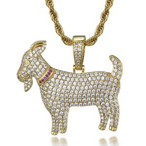 Collier de mode pour hommes plaqué or Bling CZ collier pendentif de chèvre avec chaîne de corde de 24 pouces pour bijoux Hip Hop pour hommes