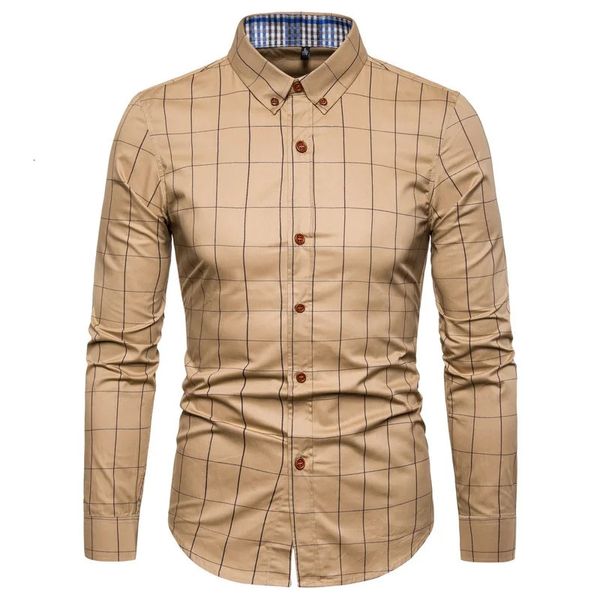 Hommes mode Plaid coton robe chemises mâle haute qualité chemise de travail à manches longues Slim Fit affaires chemise décontractée men dress shirt 240312