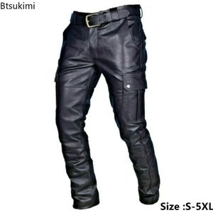 Mens Fashion PU Leather Motorcycle -broek Oversized lading voor mannen Solid Rock Streetwear Faux broek 240315