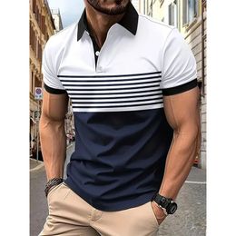 Fashion masculine Short-Sleeved Striked Stamps Poloshan Polo Polo à revers décontracté 240521