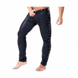 Pantalon en simili cuir pour hommes Noir Punk Gothique Wet Look Motor Biker Collants Pantalon Stretch Club Stage Leggings K7Ub #