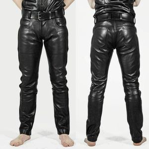 Pantalon en similicuir pour hommes PU matériel noir Slim Fit pantalon en cuir de moto pour homme