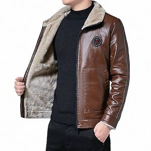 Veste en cuir pour hommes Fi Slim Fit col de fourrure veste en PU mâle moto vestes à glissière hommes polaire et m vestes d'hiver t01p #