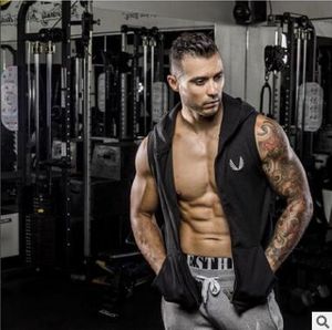 Hommes Fit sans manches conique Zip Hoodie Bodybuilding Débardeurs pour Hommes Forts Crossfit Workout Sans Manches Vestes Terry Top Mâle