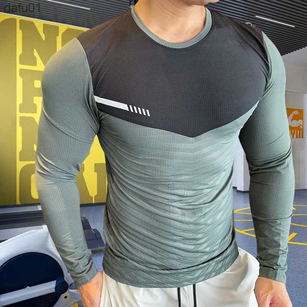Hommes Fitness Running T-shirt Gym Compression Sweat Dry Fit Exercice Sport Tops Respirant Élasticité Rash Guard Vêtements L230520