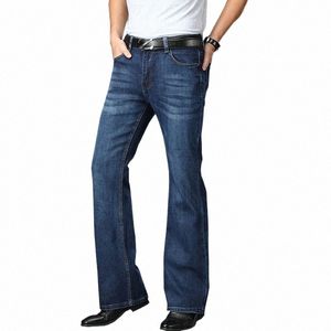 Jeans évasés pour hommes Boot Cut Leg Flared Male Designer Classic Denim Jeans taille haute Stretch Loose Flared Denim Dark Blue Jeans T6Dk #