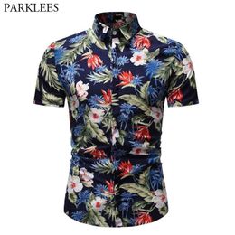 Hommes Floral All Over Print Beach Chemise hawaïenne Été À Manches Courtes Casual Chemise Boutonnée Mâle Fête De Vacances Camisa Hawaiana 210522