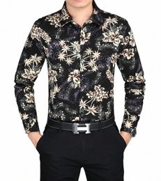 Heren Bloemen Dr Shirts Lg Mouw Mannelijke Fi Frs Gedrukte Kleding Hawaiia Dres Gratis Schip T23z #