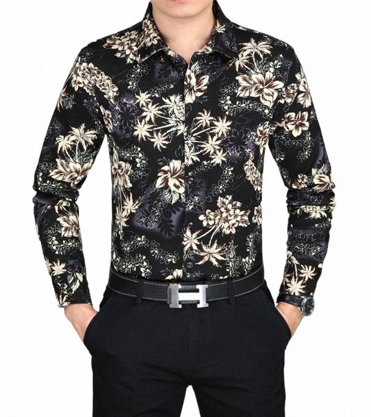 Hommes Floral Dr Chemises Lg Manches Mâle Fi Frs Vêtements Imprimés Hawaiia Dres Free Ship T23z #