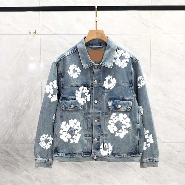 Hommes motif Floral Denim manteau lavage bleu bouton lettres chemises femme concepteur vestes haute