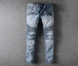 Mentide pliant skinny jeans bleu clair créateur de mode palissée à glissière à glissière Slip Fit Biker Hip Hop Denim Pantalon 9576480789
