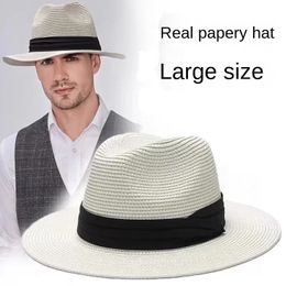 Herenkleedbaar Big Head Straw Hat Panama Summer Outdoor Cowboy Hat Beach Sun Hat Mens Plus Size Fedora Hat 57cm 60 cm 64cm 240429