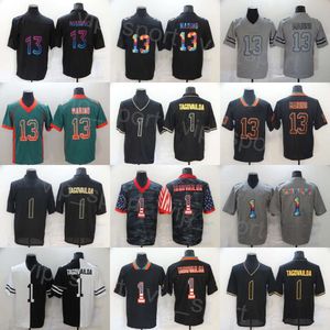 Mens Football 13 Dan Marino Jerseys 1 Tua Tagovailoa Uniforme Goddess Hyphenation Shadow Flag Devuelve el reloj para los fanáticos del deporte Bordado Color Rush Venta