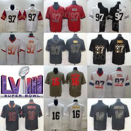 Fútbol 2024 Super Bowls LVIII 16 Joe Montana Jerseys 97 Nick Bosa Hemp Grey Goddess Shadow Smoke Flag Rainbow Leopard Grain USMC Saludo al servicio Bordado para hombre