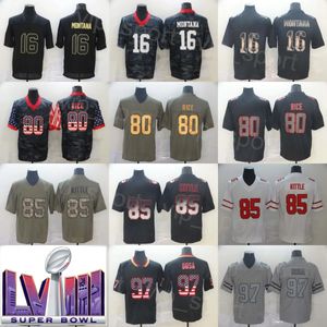 Voetbal Super Bowls LVIII 97 Nick Bosa Jerseys 16 Joe Montana 80 Jerry Rice 85 George Kittle Retro Zwart Rood Wit Grijs Legergroen Godin Schaduwrook Drift Luipaard