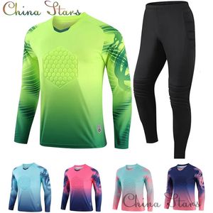 Heren Voetbal Training Doelman Uniform Heren Keeper Voetbalshirt Set Deurwachters Lange Mouw Beschermende Spons Shirt Broek 240314