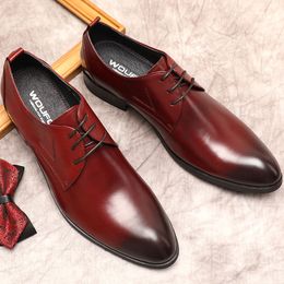 Hommes chaussures en cuir formelles en cuir véritable chaussures habillées élégantes hommes noir marron bordeaux à lacets mariage hommes pointu oxford chaussures