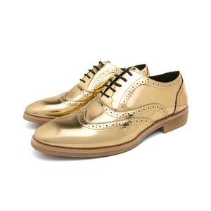 Chaussures formelles pour hommes chaussures Oxford en cuir pour hommes en or Italie 2023 chaussures habillées fête de mariage à lacets en cuir richelieu chaussures d'affaires pour garçons chaussures habillées de fête