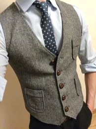 Heren formeel pakvest V-hals tweed visgraatvest zakelijke kledingvesten voor bruiloft 240125