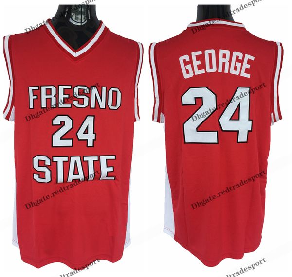 Hommes Fresno State Bulldogs # 24 Paul George College Maillots de basket-ball Vintage Accueil Rouge Chemises cousues S-XXL