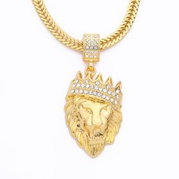 Heren Volle Iced Out Rhinestone Lion Tag Hanger Cubaanse Ketting Hip Hop Ketting Gift Delicate Oct 9 oktober