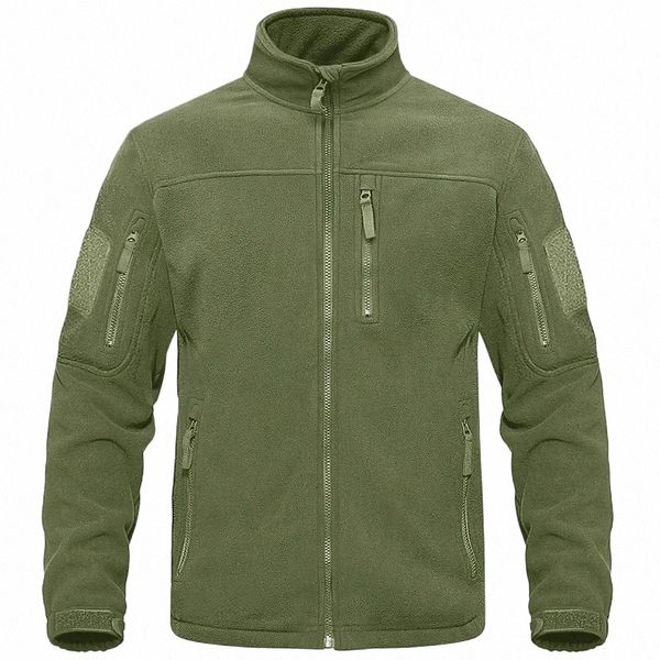 Men's Full Zip Up Tactique Vert Veste Polaire Thermique Chaud Manteaux De Travail Poches Pour Hommes Safari Veste Randonnée Outwear Coupe-Vent 92mR #