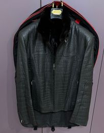 Capas de piel masculina invierno zilli chaqueta de cuero de cuero de cocodrilo negro