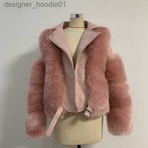 Hommes Fourrure Fausse Fourrure Femmes Manteau Cadeau de Thanksgiving Revers d'hiver Imitation Renard Fausse Fourrure De Renard Épissage Cuirs Veste Loisirs De Plein Air Mode Rue Cuir Multicolore Co