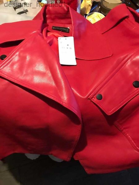 Piel para hombre Piel sintética Chaquetas para mujer FMFSSOM Otoño Mujer Chaqueta de cuero sintético Pu Motocicleta Biker Abrigo rojo Cuello vuelto Ropa informal suelta Ropa de abrigo punk negra 230301 L