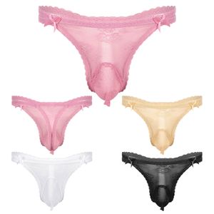 Hombres G-String Briefs Medido mariquita de encaje de encaje tanga Polla exótica Baja subida T-back Lencería sexy calzada