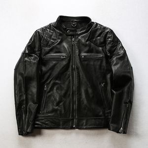 Veste de motard en cuir véritable pour hommes, manteau noir, bombardier à moteur, hauts d'extérieur, grande taille S-4XL, vêtements de printemps décontractés