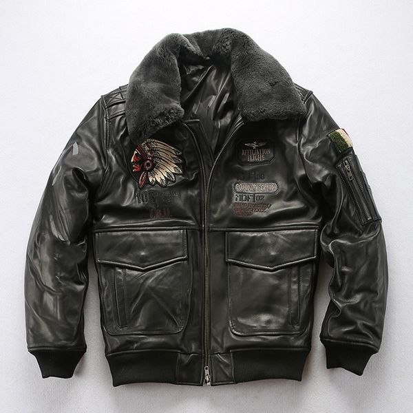 Chaqueta de motociclista de cuero genuina para hombres chaquetas de motos vintage negras bombarde