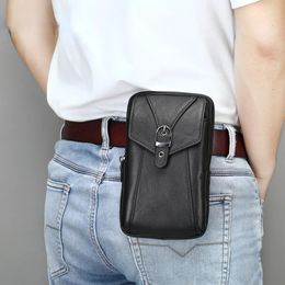 Hommes en cuir véritable peau de vache Vintage ceinture pochette sac à main Fanny Pack taille sac pour téléphone portable ceinture Pack boucle taille sac étui 240306