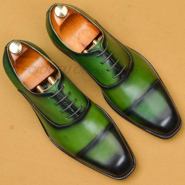 Hommes en cuir véritable chaussures habillées mode pointu Derby chaussure mâle mariage porter formel smoking appartements hommes Oxford chaussure noir vert