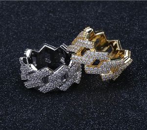 Mentes géométriques de forme de diamant anneaux Gold CZ Bling Bling Ring Micro Pave Cubic Zirconia Diamants simulés Hip Hop SIZE7SIZE11 RI2393052