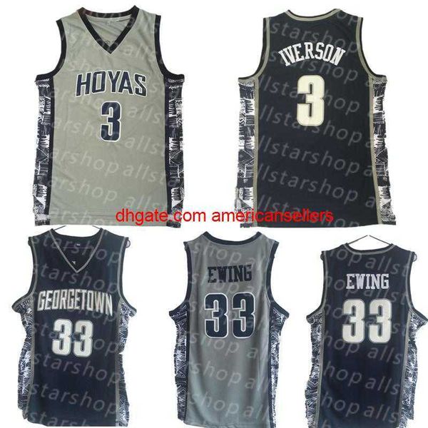 Hommes Georgetown Hoyas Iverson College Jersey 3 Allen 33 Patrick Ewing Basketball Shirt Good Stitche